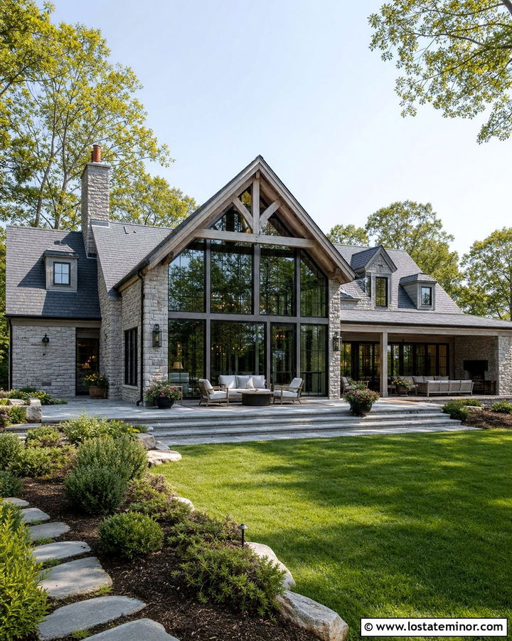 Stone House With Vaulted Sunroom - 30 Stone House Design With Sunroom Ideas