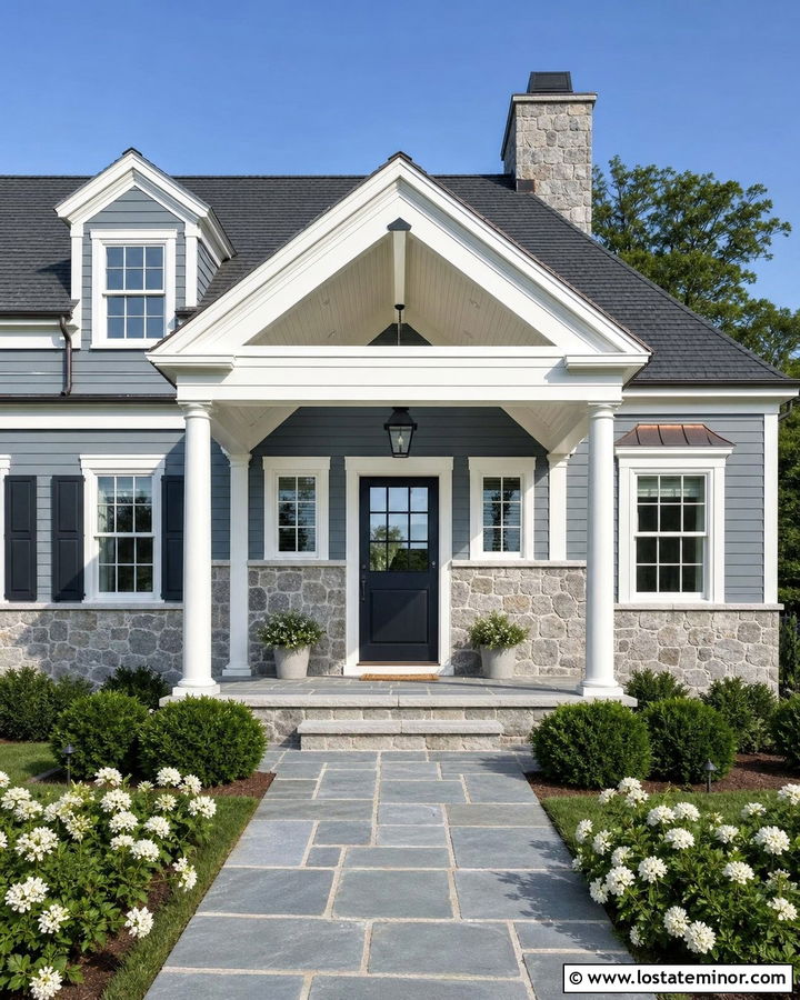 Stone House With Vaulted White Porch Ceiling - 30 Stone House Design With Porch Ceiling Ideas