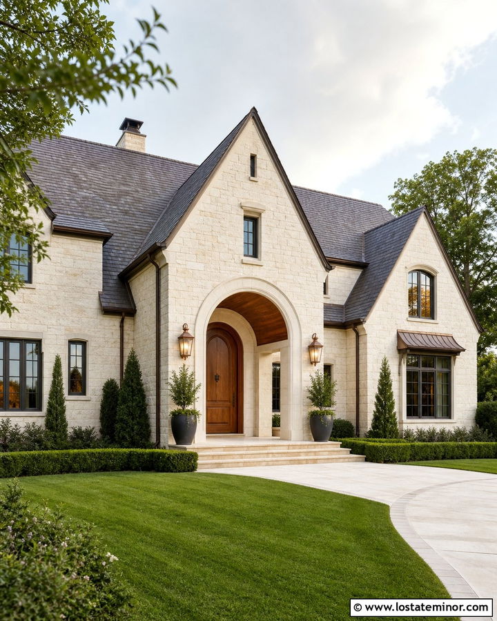 Stone House With Walnut Barrel Porch Ceiling - 30 Stone House Design With Porch Ceiling Ideas