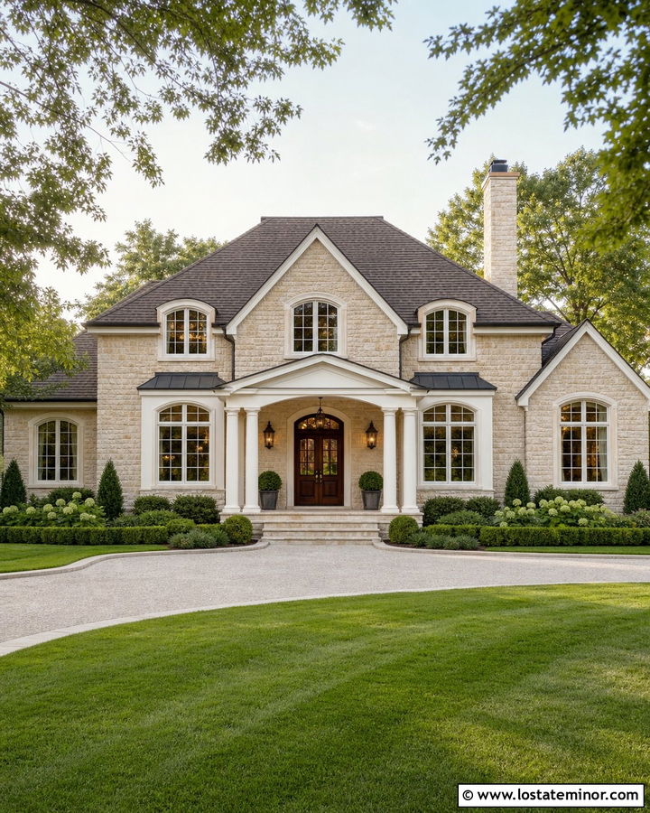 Stone House With White Arched Windows - 30 Stone House Design With Window Frames Ideas