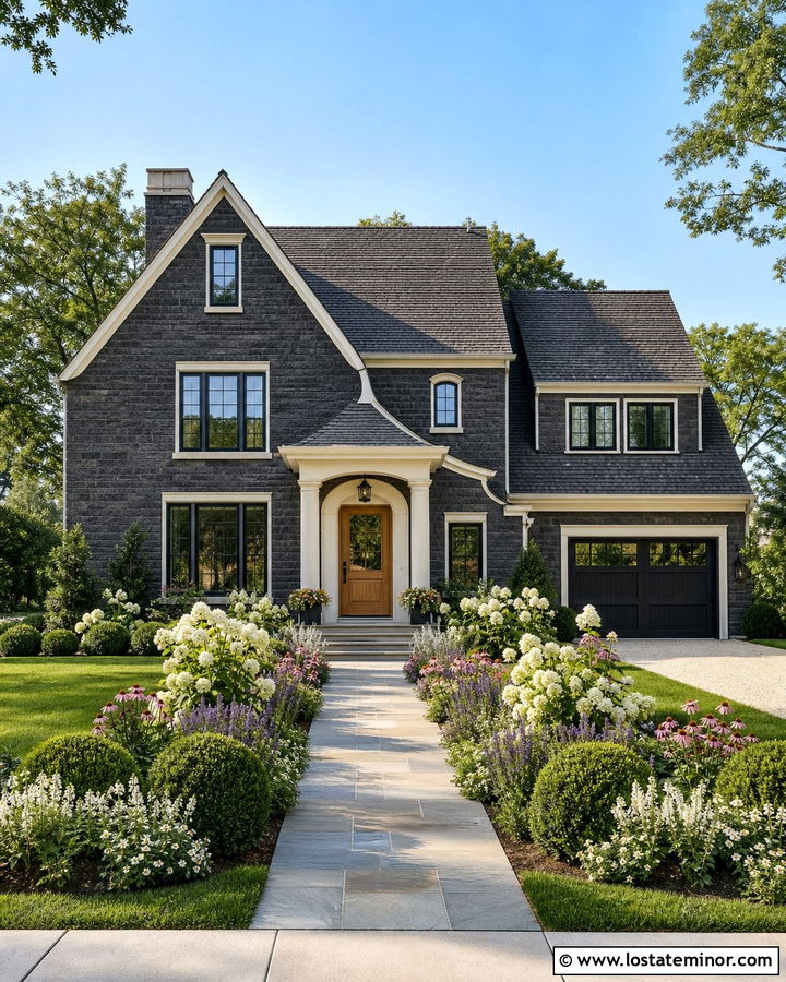 Stone House With White Flower Landscaping - 30 Stone House Design With Landscaping Ideas