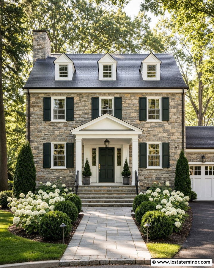 Stone House With White Portico - 30 Stone House Design With Portico Ideas