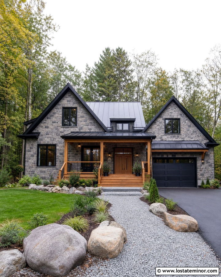 Stone House With Wooden Entry Steps - 30 Stone House Design With Steps Ideas