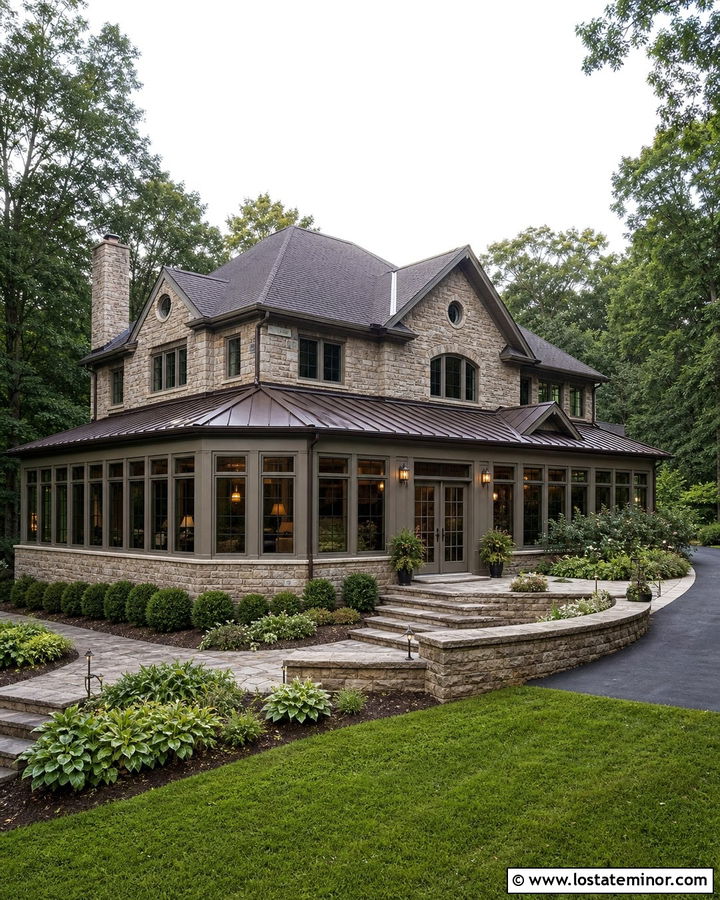 Stone House With Wraparound Sunroom - 30 Stone House Design With Sunroom Ideas