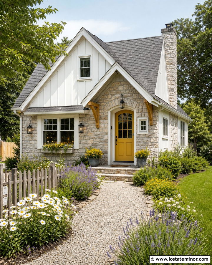 Stone House With Yellow Entry Door - 30 Stone House Design With Entry Door Ideas