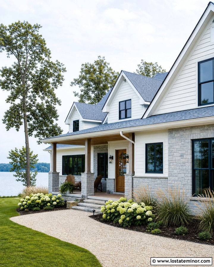 Stone Lake House With Blue Gray Roof - 30 Stone House Design With Roof Ideas