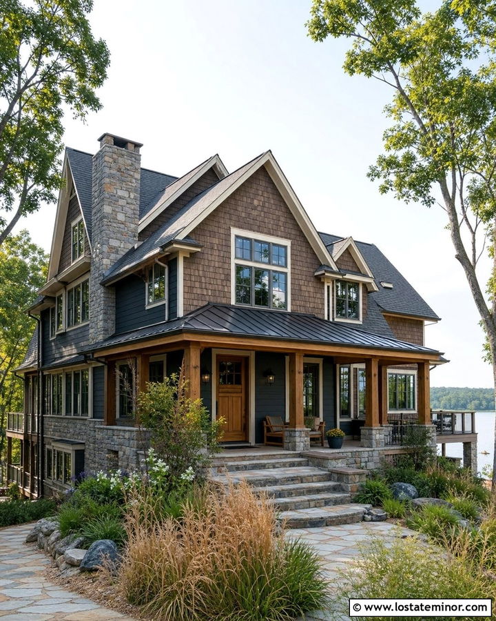 Stone Lake House With Cedar Shake Exterior - 30 Stone House Design With Cedar Shake Ideas