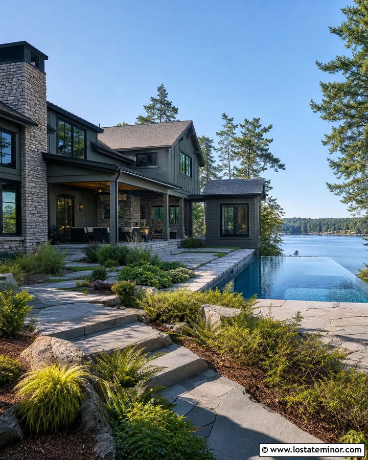 Stone Lake House With Infinity Edge Pool - 30 Stone House Design With Swimming Pool Ideas