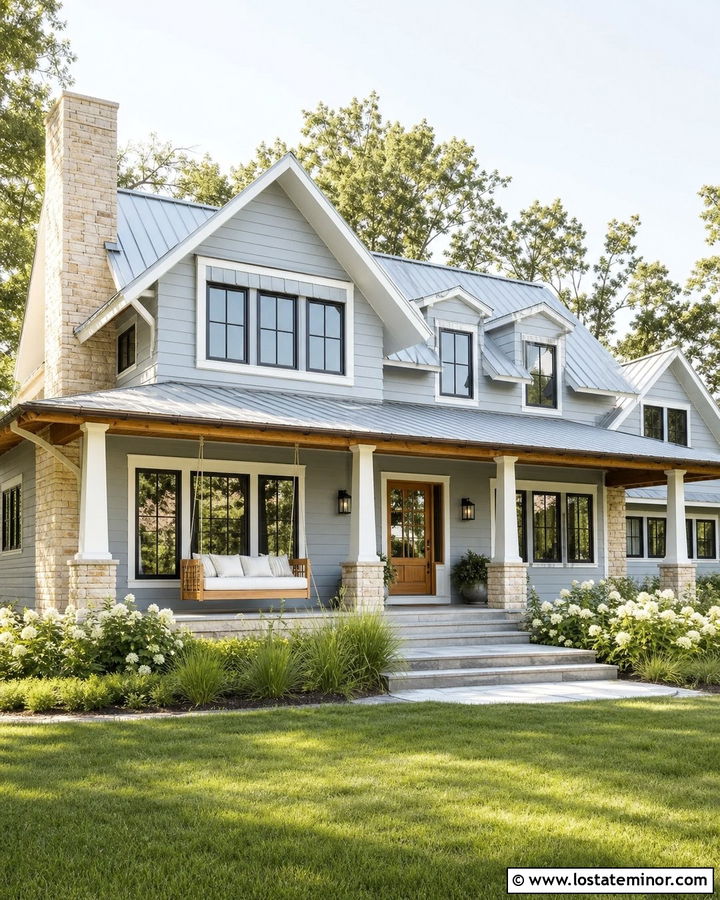Stone Lake House With Swing Bed - 30 Stone House Design With Swing Ideas