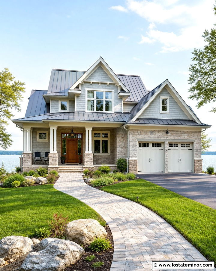 Stone Lake House With Tan Brick Accents - 30 Stone House Design With Brick Accents Ideas