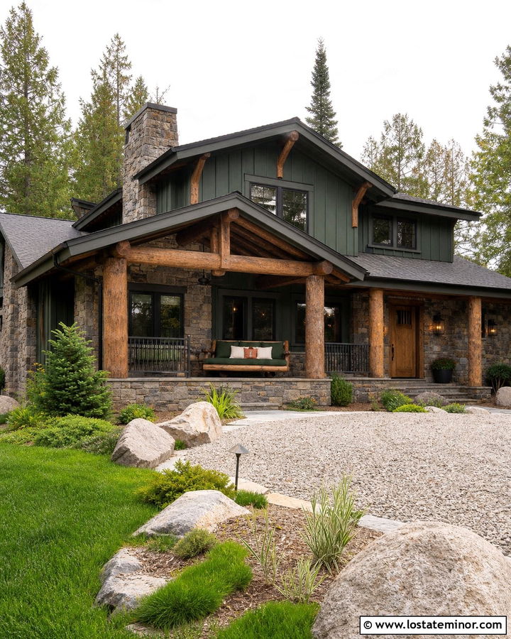 Stone Log House With Timber Daybed - 30 Stone House Design With Daybed Ideas