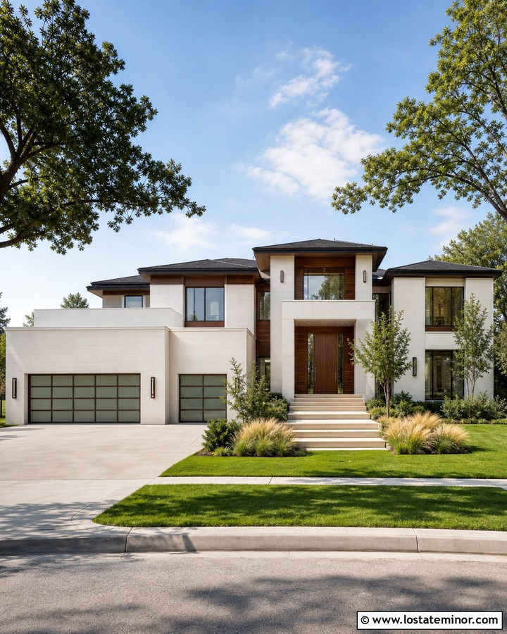 Stone Luxury House With Bronze Glass Garage Door - 30 Stone House Design With Garage Door Ideas