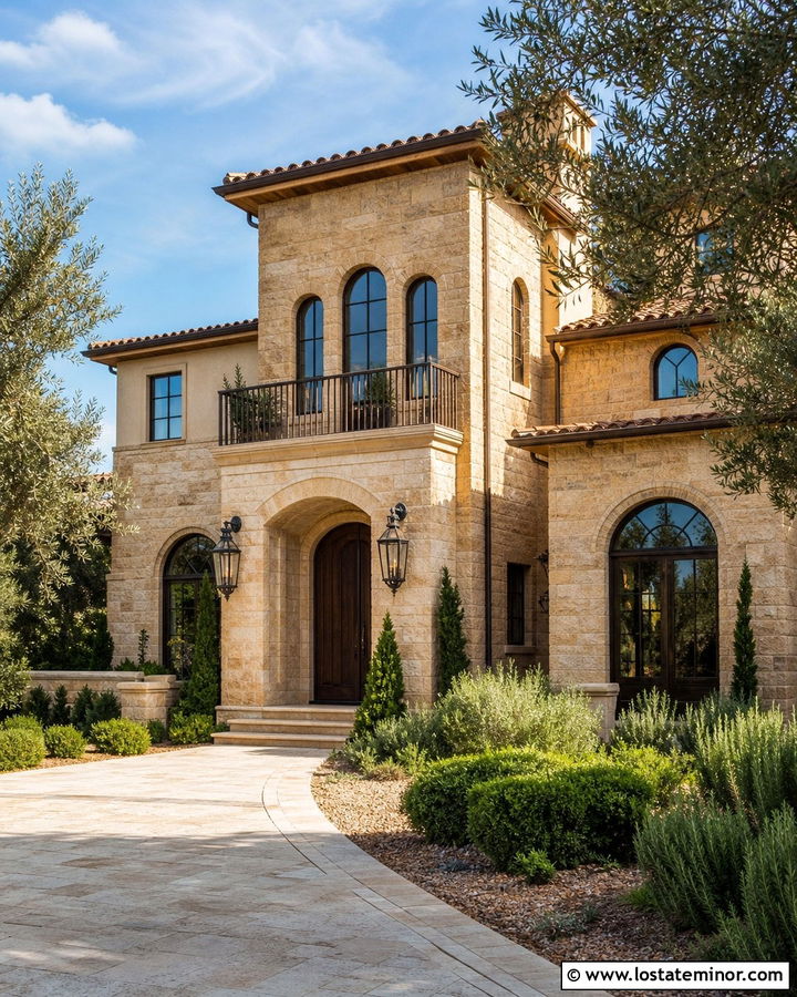 Stone Mediterranean House With Bronze Arched Windows - 30 Stone House Design With Window Frames Ideas