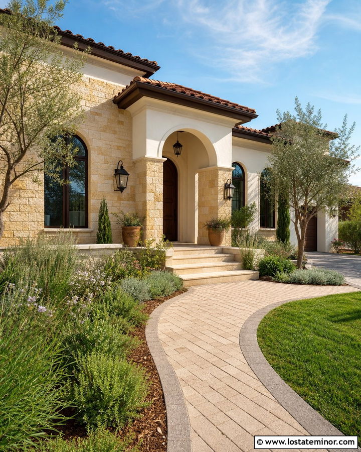 Stone Mediterranean House With Portico - 30 Stone House Design With Portico Ideas