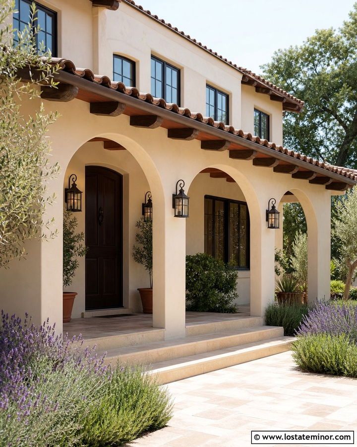 Stone Mediterranean House With Terracotta Porch Ceiling - 30 Stone House Design With Porch Ceiling Ideas