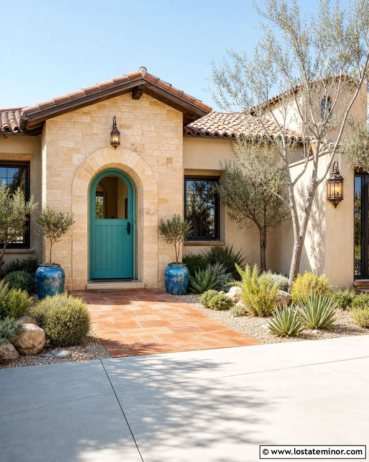 Stone Mediterranean House With Turquoise Dutch Door - 30 Stone House Design With Dutch Door Ideas