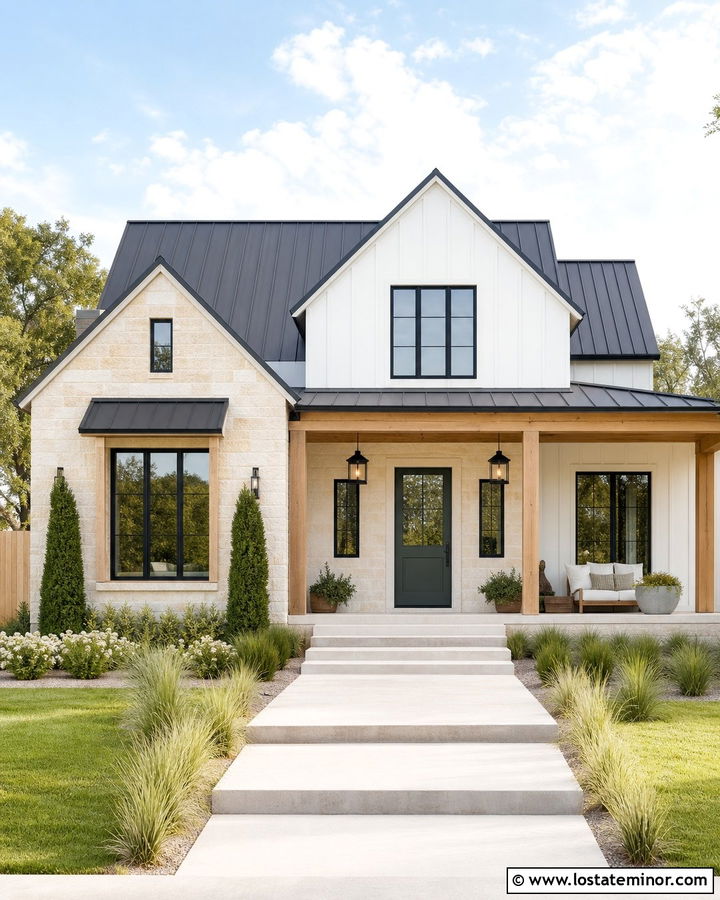 Stone Modern Farmhouse With Green Dutch Door - 30 Stone House Design With Dutch Door Ideas