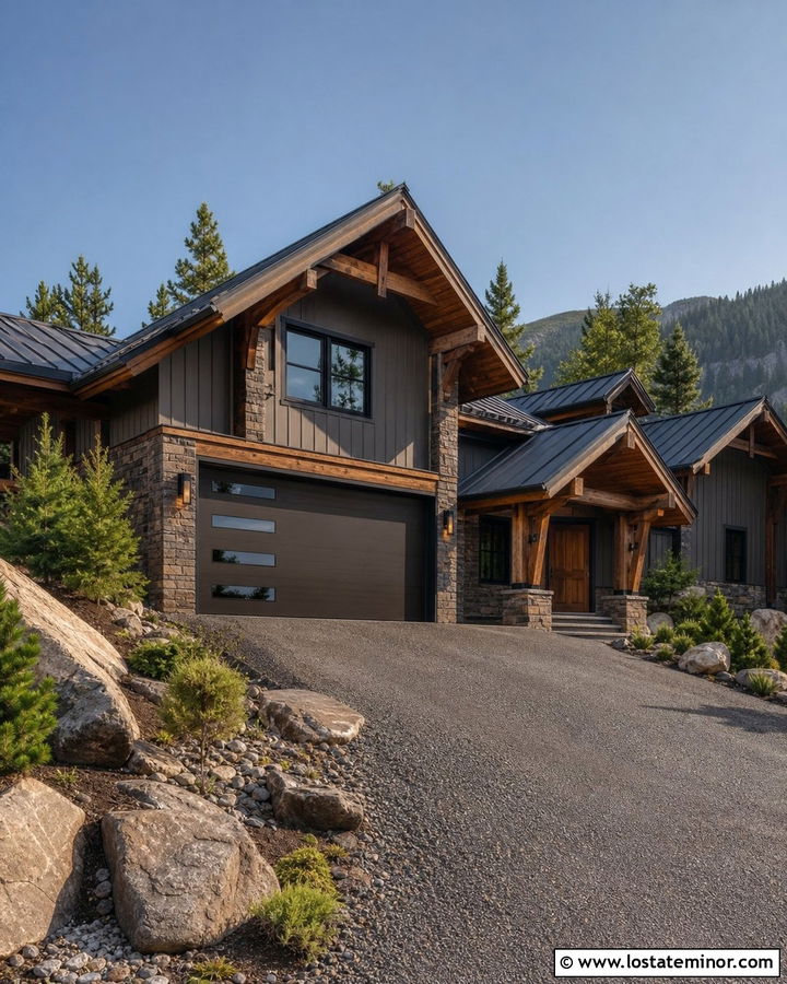 Stone Mountain House With Bronze Garage Door - 30 Stone House Design With Garage Door Ideas