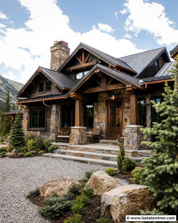 Stone Mountain House With Copper Screen Door - 30 Stone House Design With Screen Door Ideas