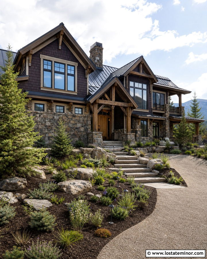Stone Mountain House With Dark Cedar Shakes - 30 Stone House Design With Cedar Shake Ideas