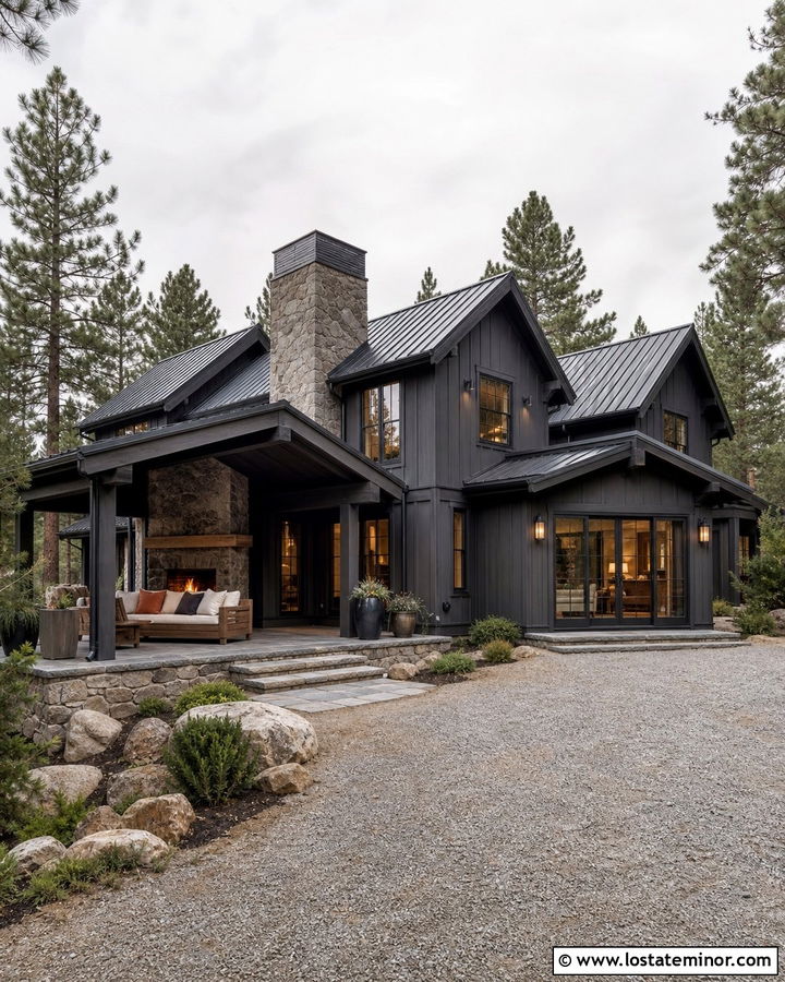 Stone Mountain House With Fireplace Daybed - 30 Stone House Design With Daybed Ideas