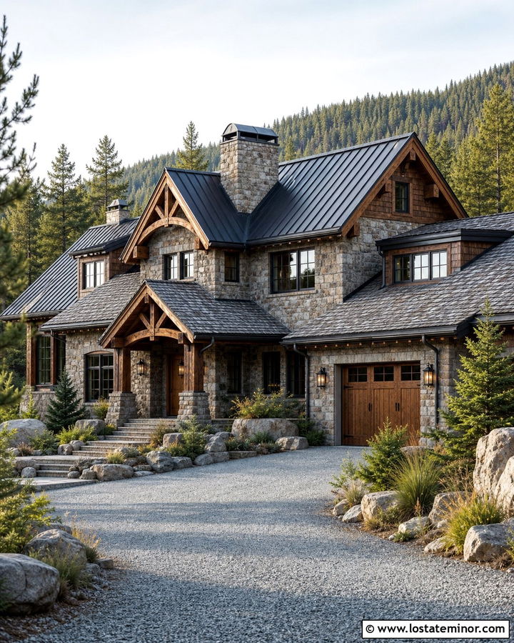 Stone Mountain House With Mixed Roof - 30 Stone House Design With Roof Ideas