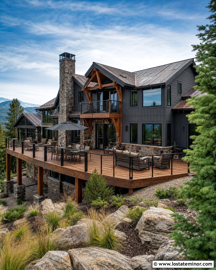 Stone Mountain House With View Deck - 30 Stone House Design With Deck Ideas