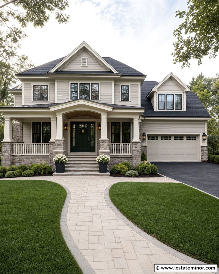 Stone Porch House With White Trim - 30 Stone House Design With Trim Ideas