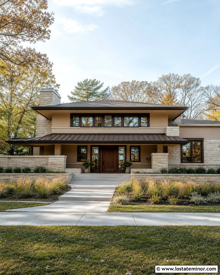 Stone Prairie House With Horizontal Awning - 30 Stone House Design With Awning Ideas
