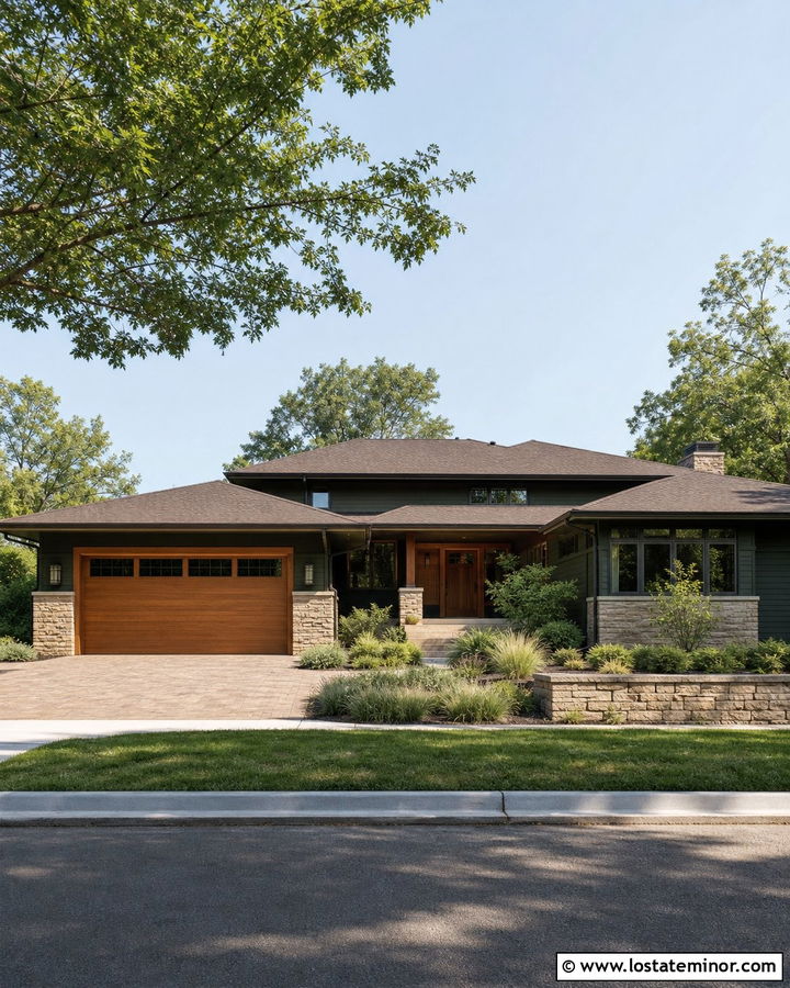 Stone Prairie House With Horizontal Garage Door - 30 Stone House Design With Garage Door Ideas