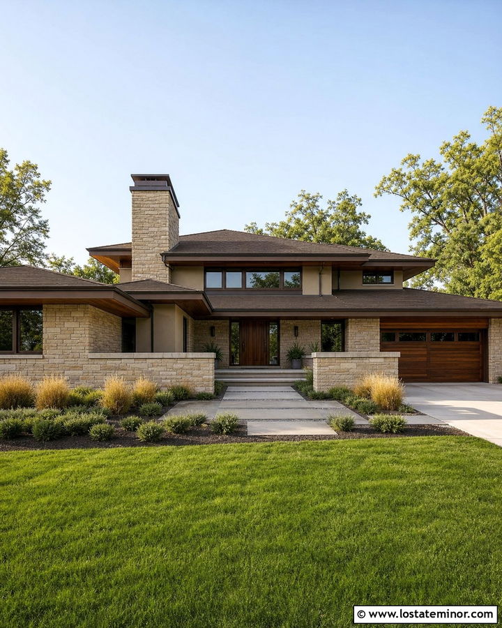 Stone Prairie House With Low Pitch Roof - 30 Stone House Design With Roof Ideas