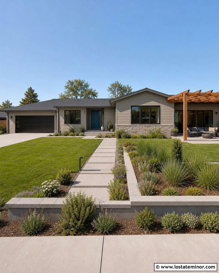 Stone Ranch House With Attached Pergola - 30 Stone House Design With Pergola Ideas