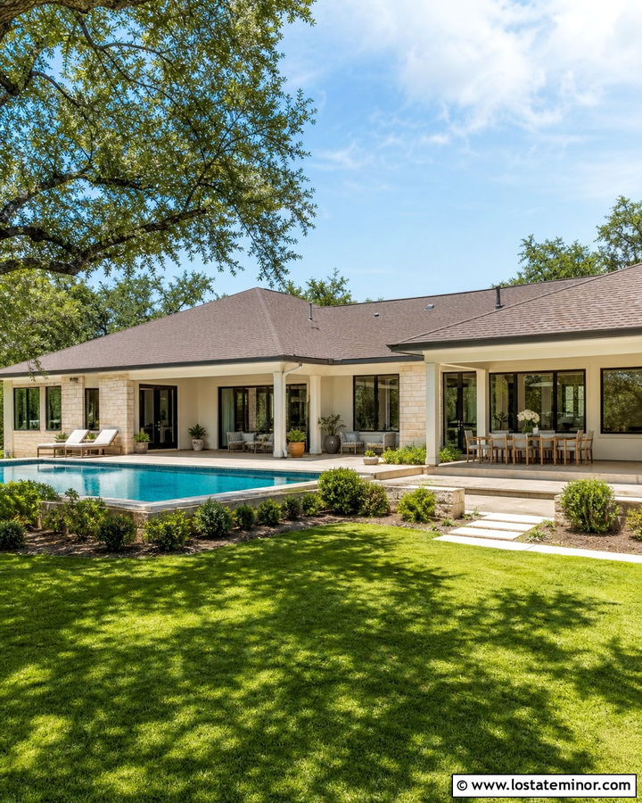 Stone Ranch House With Backyard Pool - 30 Stone House Design With Swimming Pool Ideas
