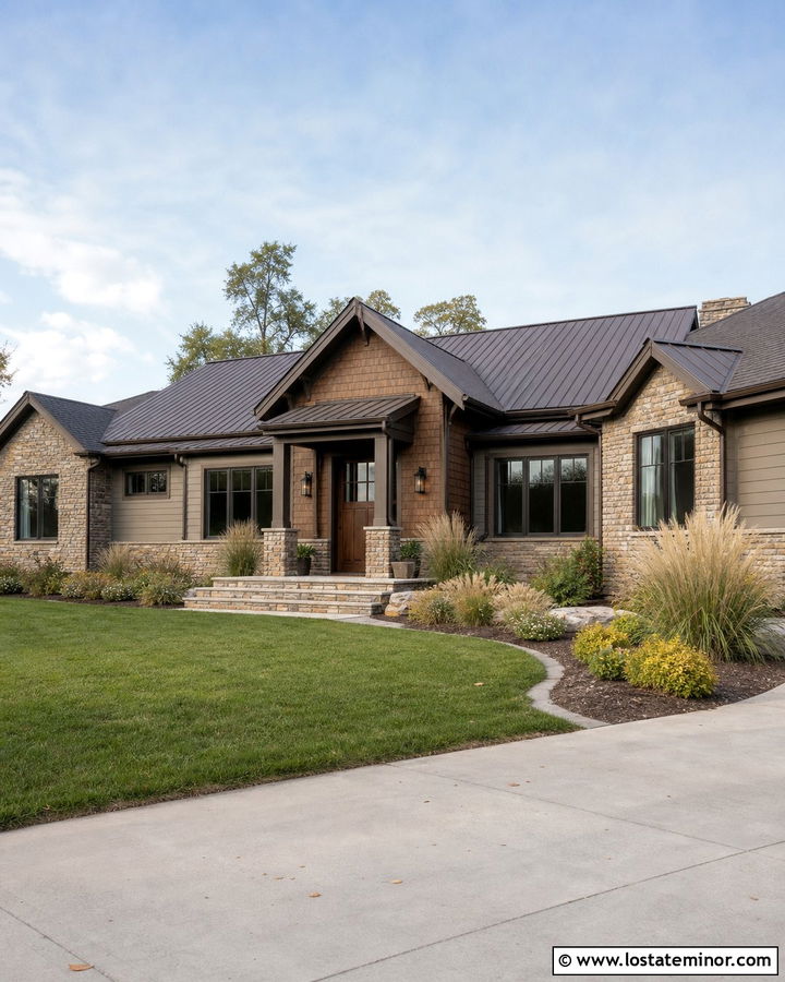 Stone Ranch House With Cedar Shake Entry - 30 Stone House Design With Cedar Shake Ideas