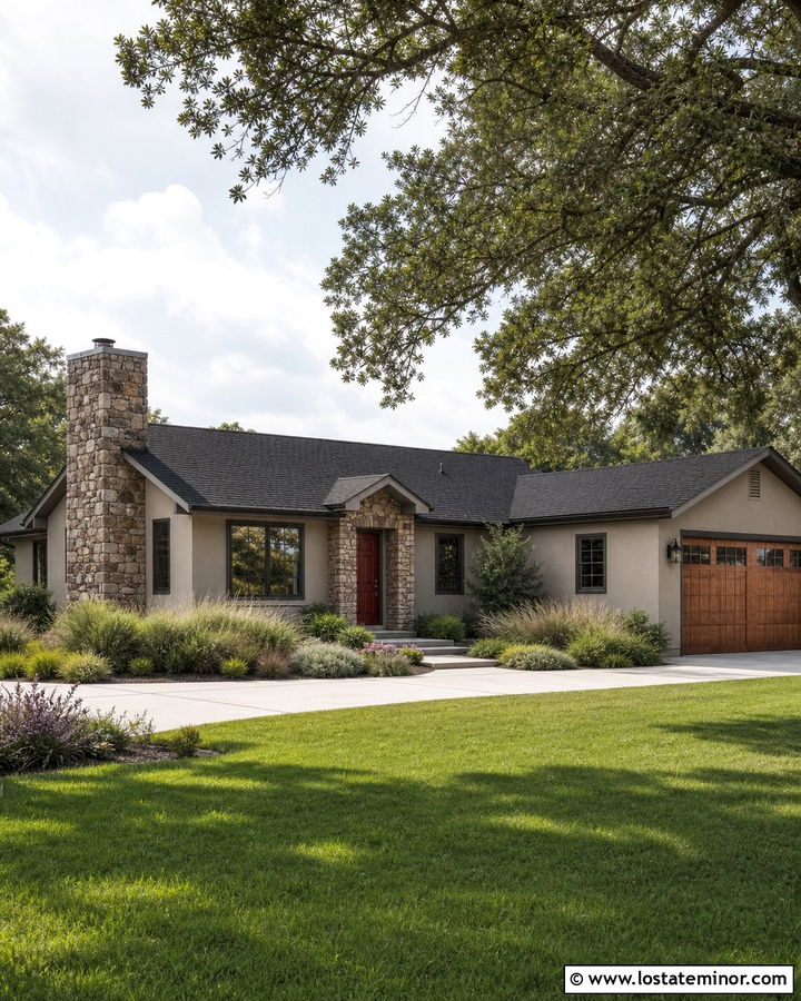 Stone Ranch House With End Chimney - 30 Stone House Design With Chimney Ideas