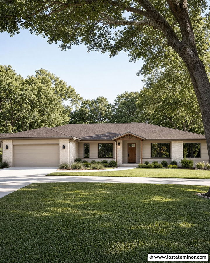 Stone Ranch House With Flush Garage Door - 30 Stone House Design With Garage Door Ideas