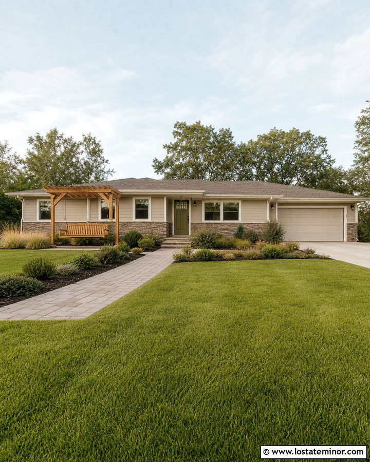 Stone Ranch House With Freestanding Swing - 30 Stone House Design With Swing Ideas