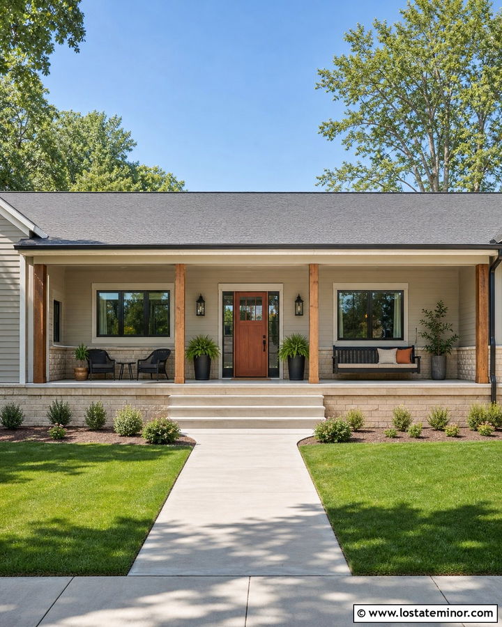 Stone Ranch House With Full Width Front Porch - 30 Stone House Design With Front Porch Ideas