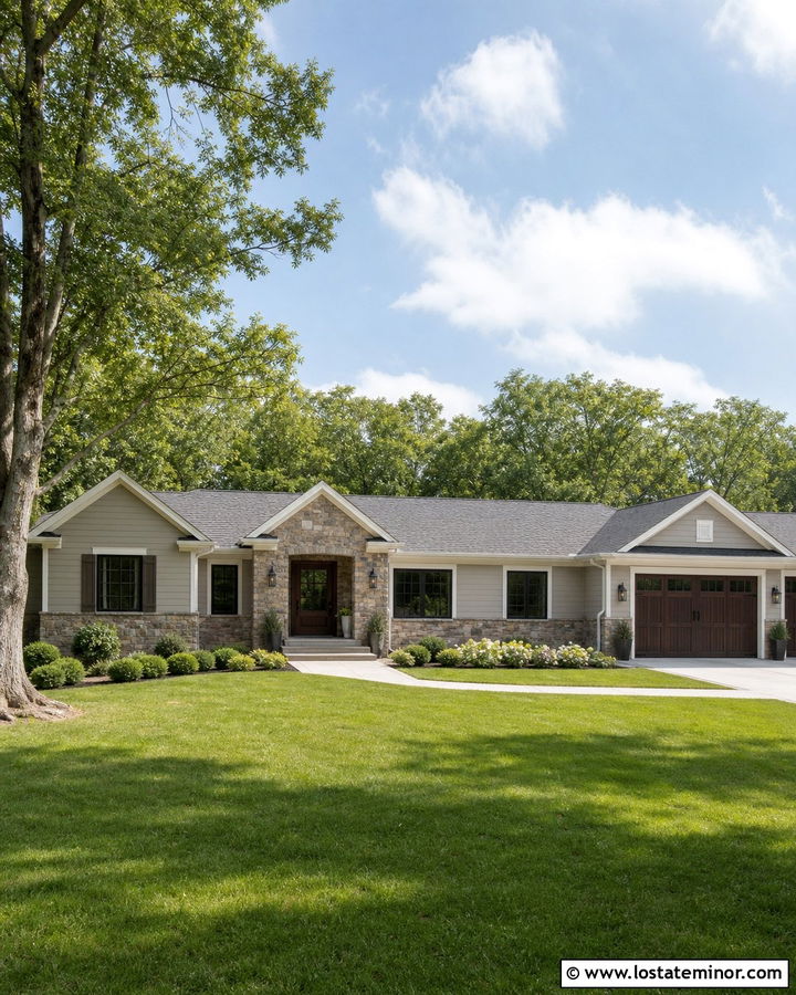 Stone Ranch House With Greige Trim - 30 Stone House Design With Trim Ideas