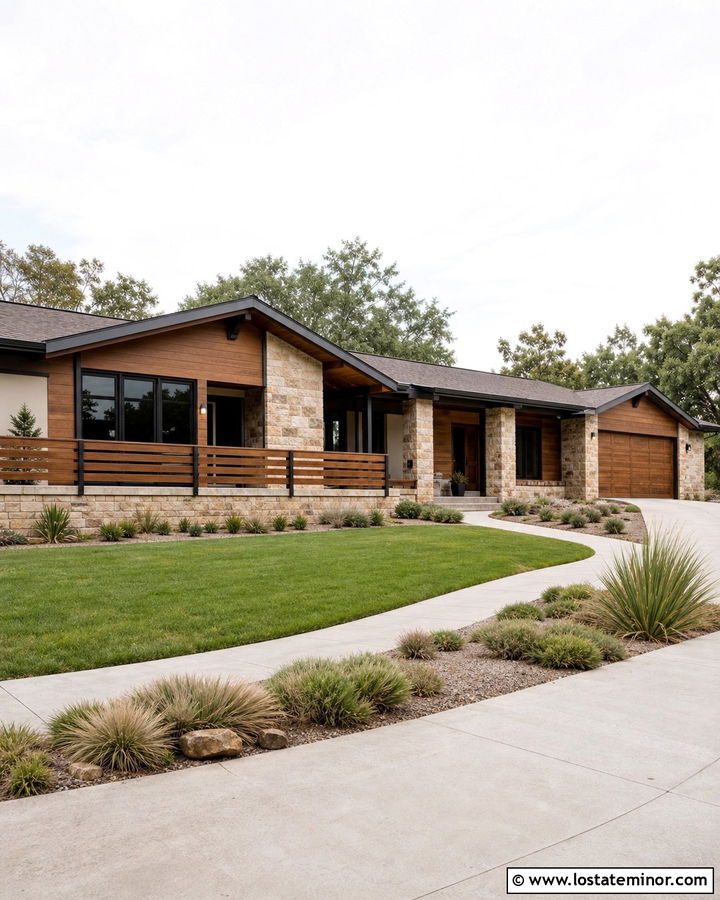 Stone Ranch House With Horizontal Railings - 30 Stone House Design With Railings Ideas