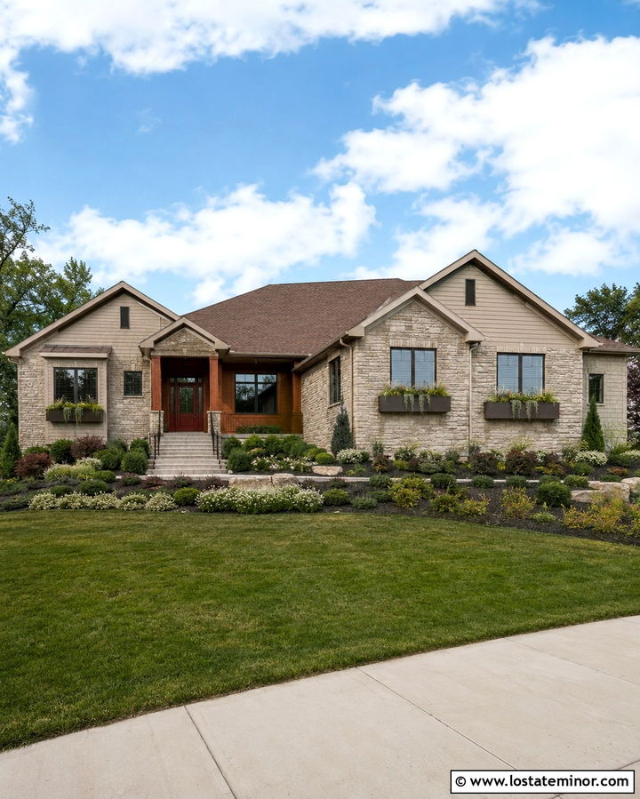 Stone Ranch House With Long Window Boxes - 30 Stone House Design With Window Boxes Ideas