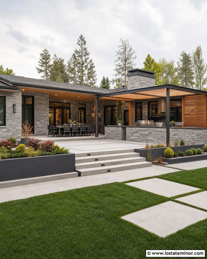 Stone Ranch House With Outdoor Kitchen - 30 Stone House Design With Backyard Ideas