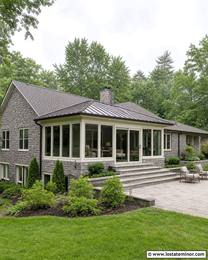 Stone Ranch House With Rear Sunroom - 30 Stone House Design With Sunroom Ideas