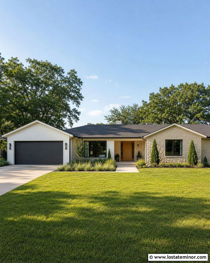 Stone Ranch House With White Brick Accents - 30 Stone House Design With Brick Accents Ideas
