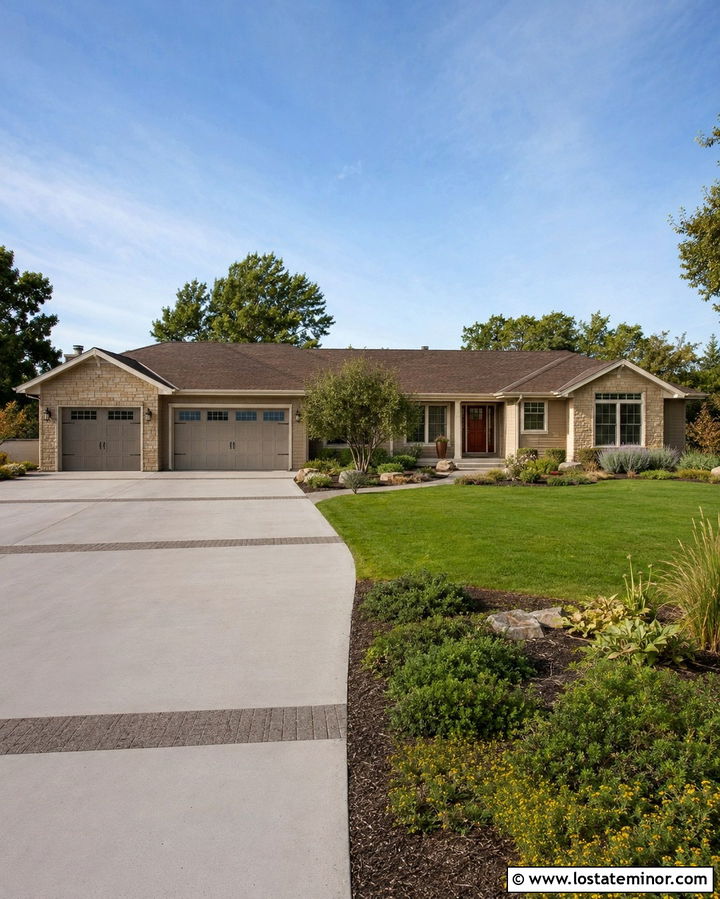 Stone Ranch House With Widened Driveway - 30 Stone House Design With Driveway Ideas