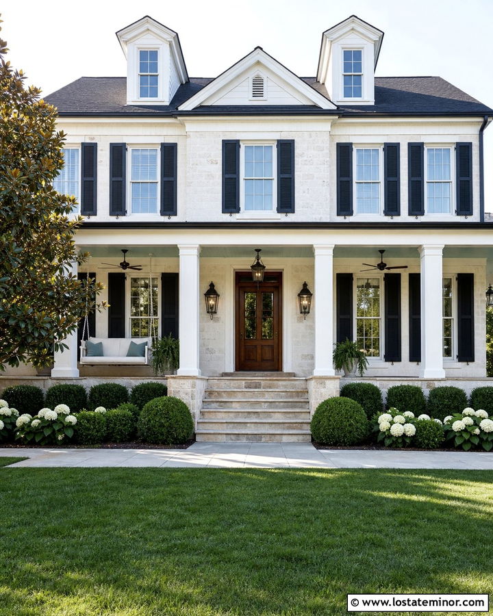 Stone Southern House With Blue Ceiling Swing - 30 Stone House Design With Swing Ideas