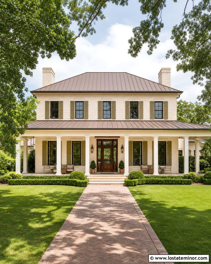 Stone Southern House With Hipped Metal Roof - 30 Stone House Design With Roof Ideas