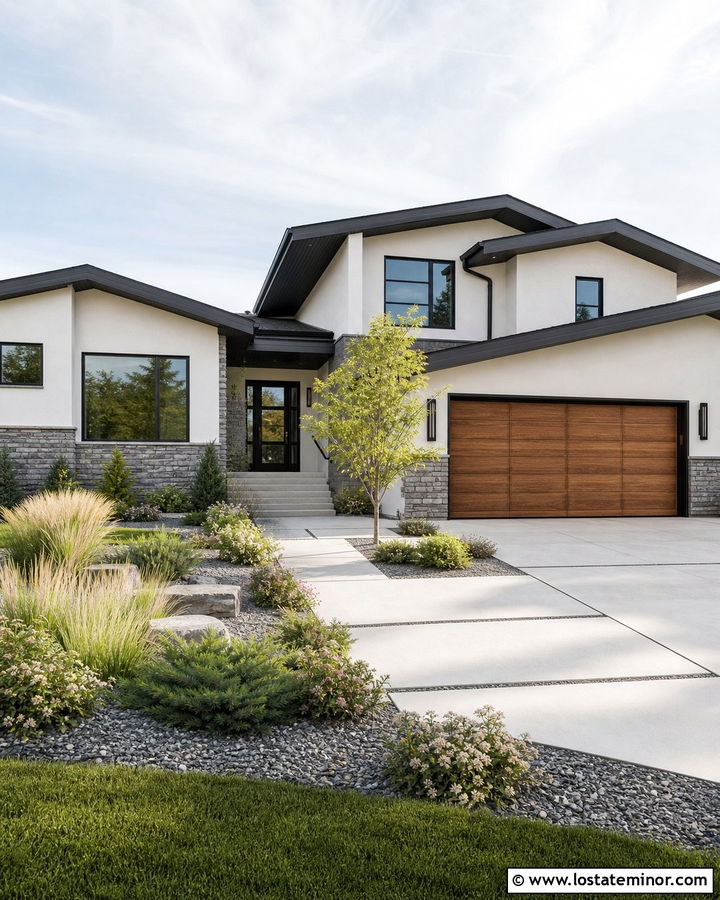 Stone Split Level House With Modern Landscaping - 30 Stone House Design With Landscaping Ideas