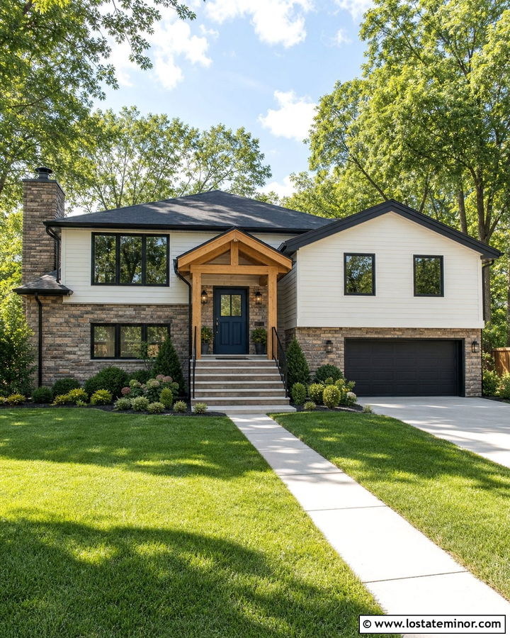 Stone Split Level House With Navy Dutch Door - 30 Stone House Design With Dutch Door Ideas