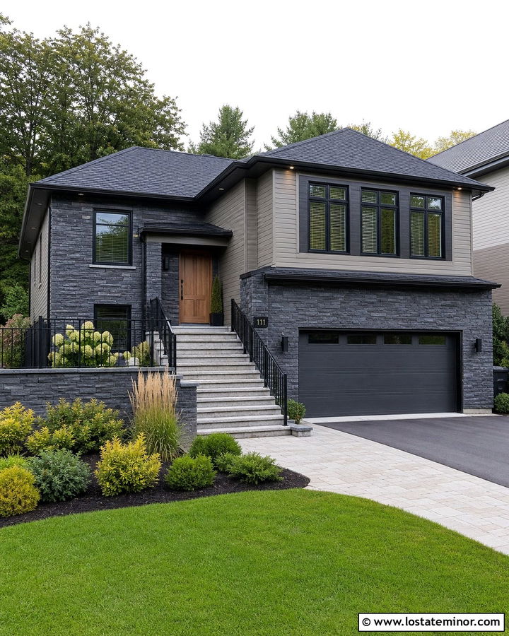 Stone Split Level House With Side Entry Steps - 30 Stone House Design With Steps Ideas